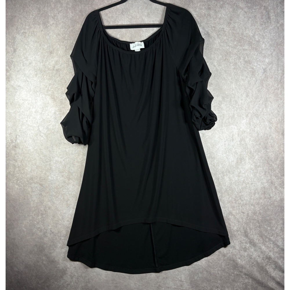 Joseph Ribkoff Dress Women 16 Black High-Low Ruffle Sleeve Chiffon Evening Party